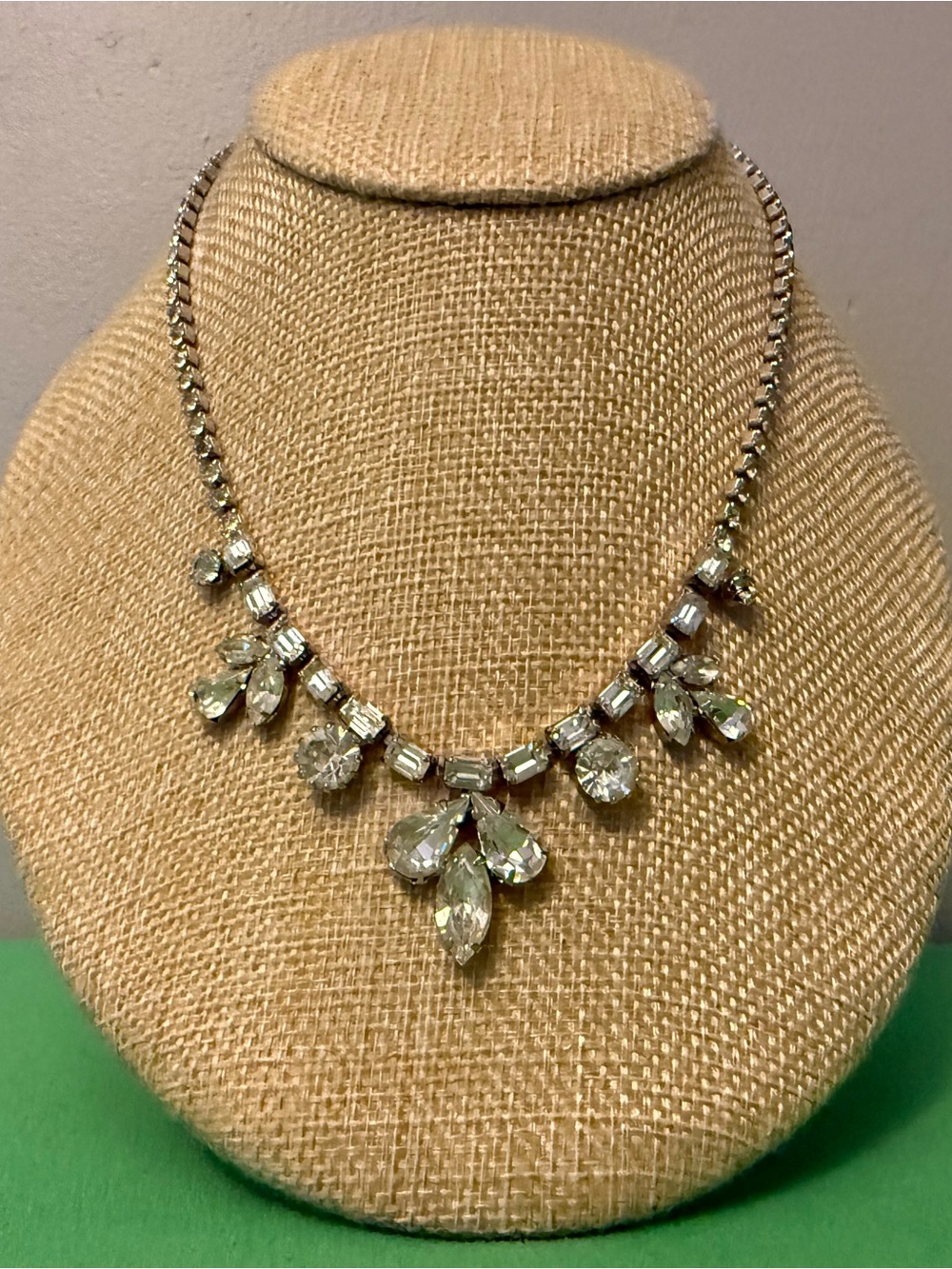 Crystal Teardrop Statement Necklace - Clear Crystal Accent